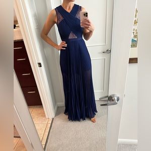 Navy BCBG pleated gown with lace detail size 0